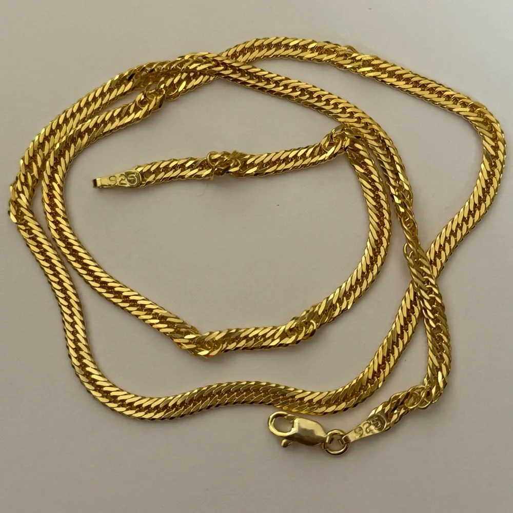 925 Silver 20” 4mm necklace chain 18k yellow gold plated Unisex